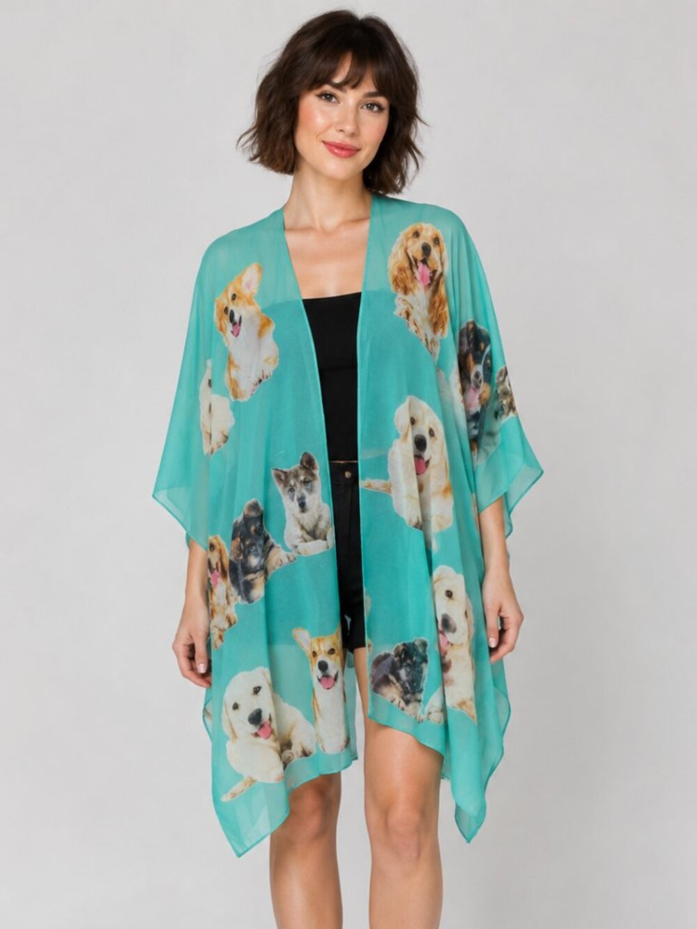 NWT One Size Teal Dog Mom Print Sheer Kimono Cover-Up